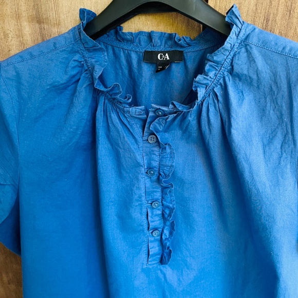 C&A Thin Blue Batiste Blouse with Ruffles - Picture 4 of 9